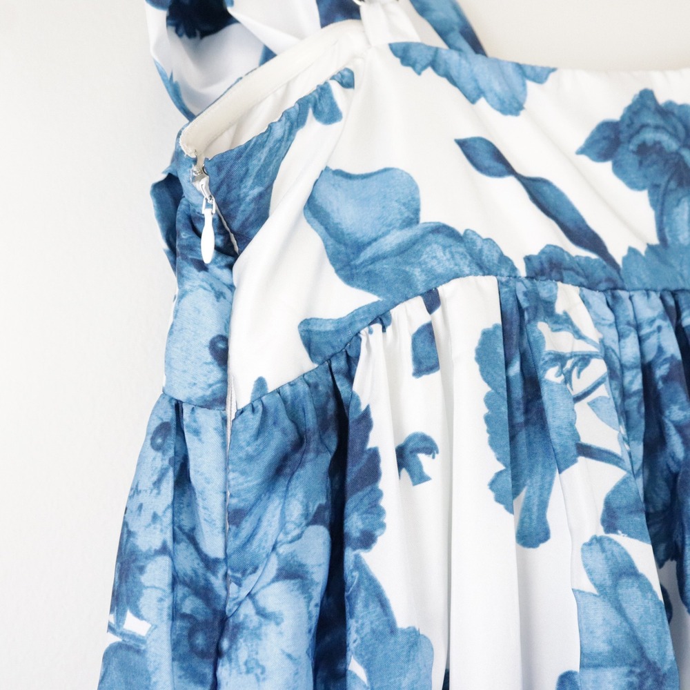 NWT Anthropologie Atsu Bow Maxi Dress Blue Floral One Shoulder XS‎ Petite XSP - Picture 7 of 11